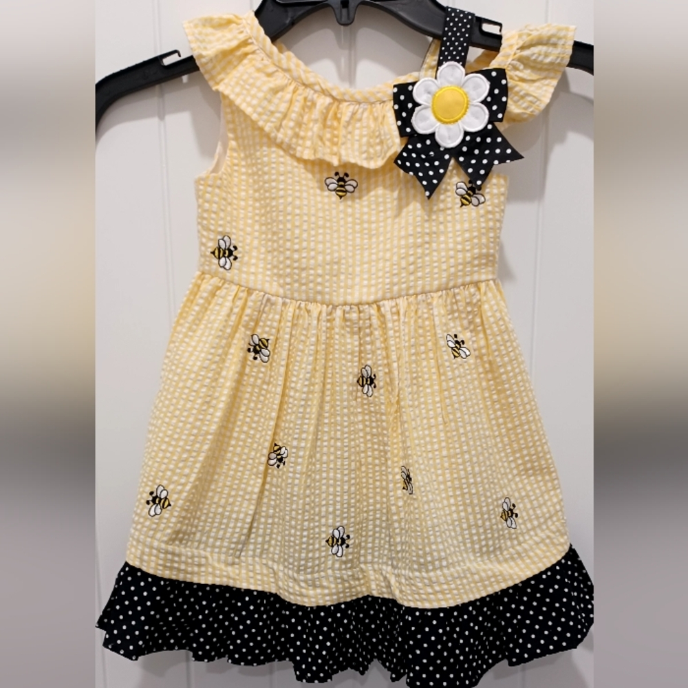 Counting Daisies Sz 2 Seersucker Toddler Sleeveless Dress, Ruffled Collar. #0045